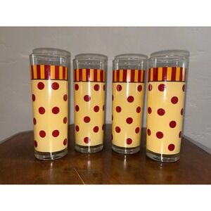 4 GAIL PITTMAN Provence Tom Collins Highball Glasses Yellow Polka Dot & Stripe